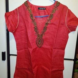 Terrycot Silk Embroided Western Style Short Kurta